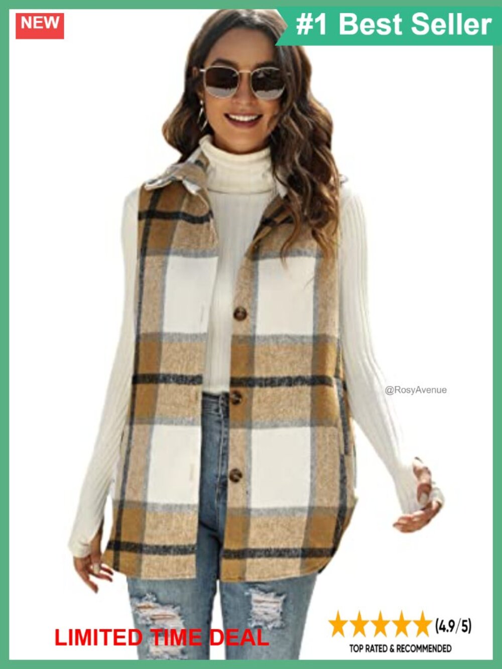 Plaid Flannel Sleeveless Shacket Vest Button Down Layering